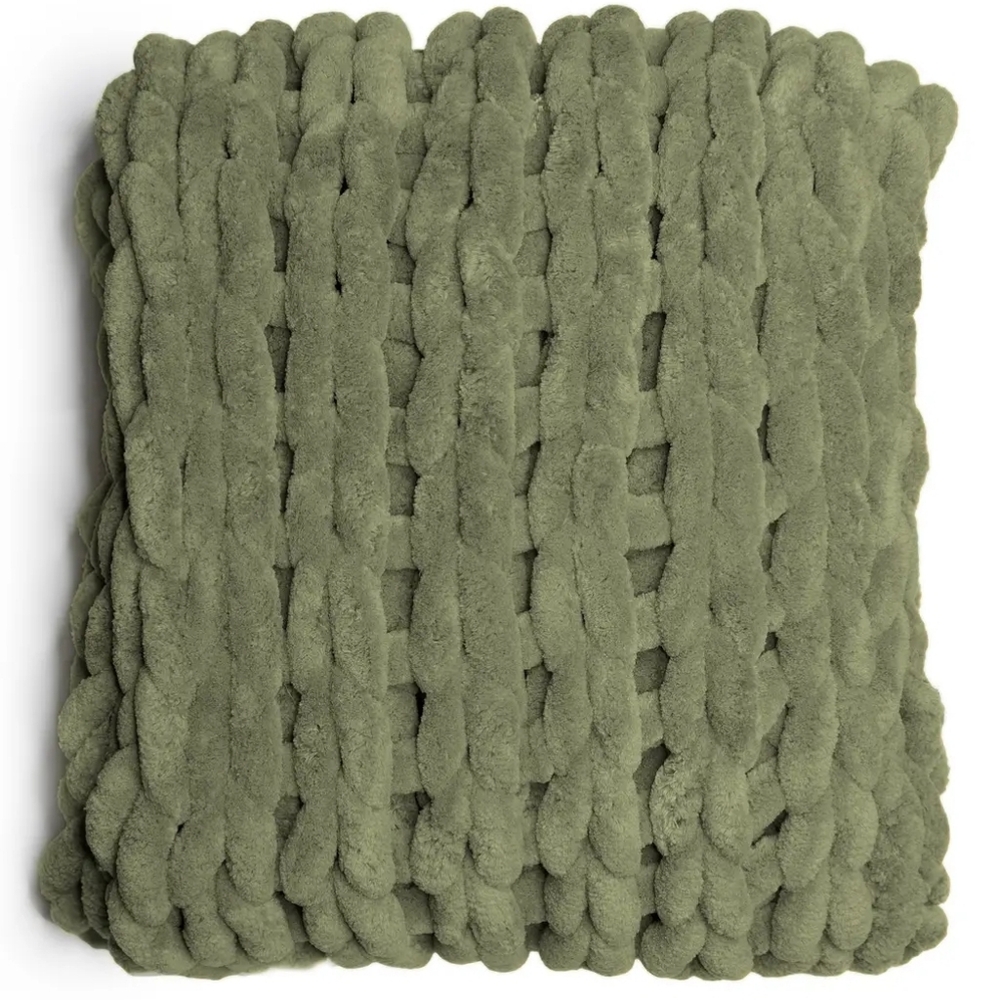 Olive Chenille Chunky Knit Throw